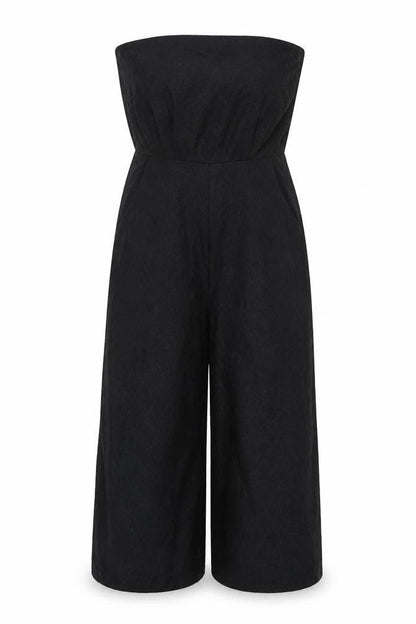 Front view of Missguidd women’s black polyester jumpsuit one-piece, size UK 12, 16-inch leg zip