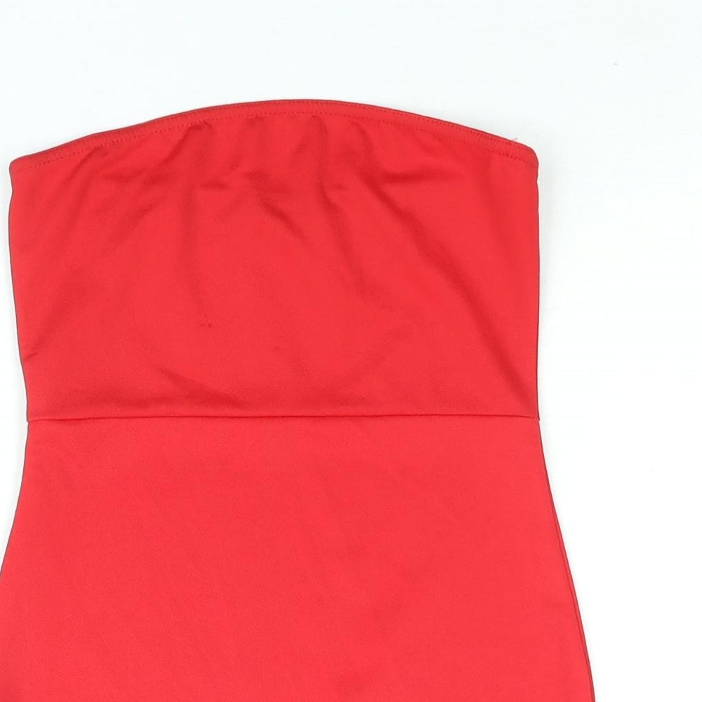 PRETTYLITTLETHING Womens Red Polyester Mini Size 6 Square Neck Pullover - Side Slit