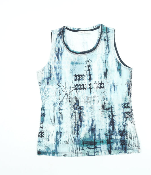 Betty Barclay Womens Blue Geometric Cotton Basic T-Shirt Size 12 Round Neck