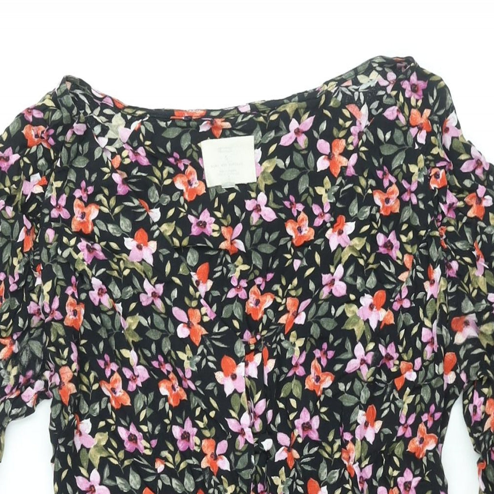 Pins & Needles Womens Multicoloured Floral Viscose A-Line Size S V-Neck Button