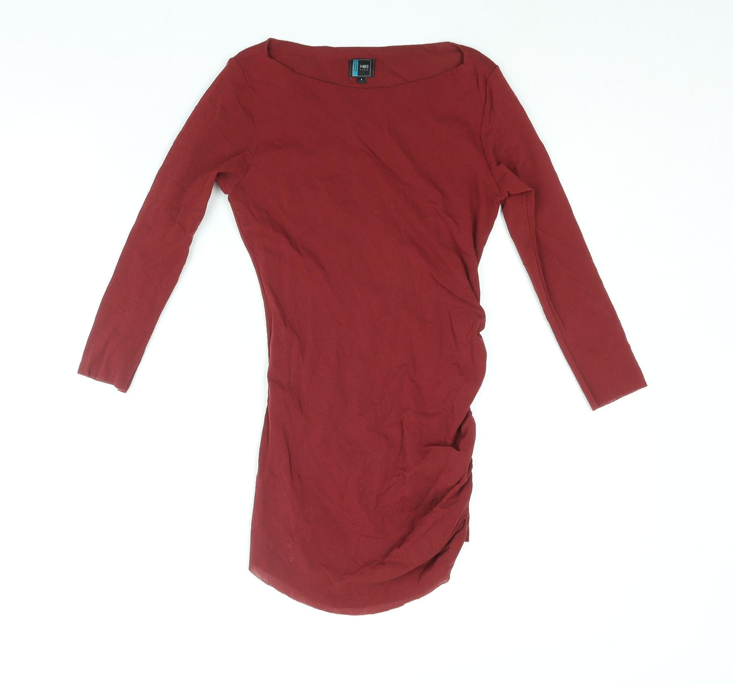 Formes Paris Womens Red Polyester Basic Blouse Size 8 Boat Neck - Rouched