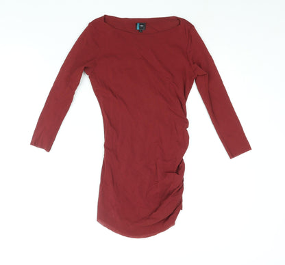 Formes Paris Womens Red Polyester Basic Blouse Size 8 Boat Neck - Rouched
