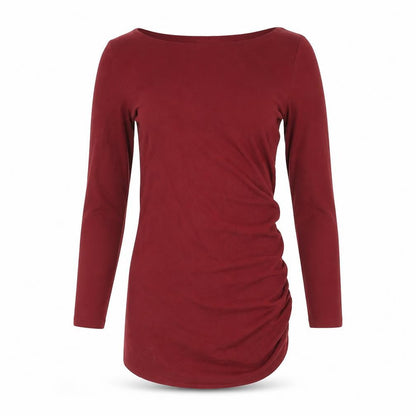 Formes Paris Womens Red Polyester Basic Blouse Size 8 Boat Neck - Rouched