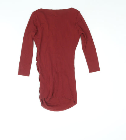 Formes Paris Womens Red Polyester Basic Blouse Size 8 Boat Neck - Rouched