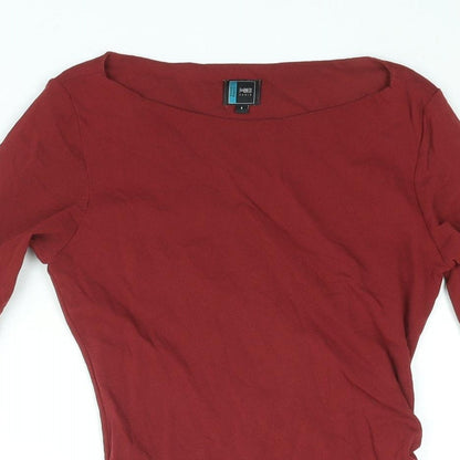 Formes Paris Womens Red Polyester Basic Blouse Size 8 Boat Neck - Rouched