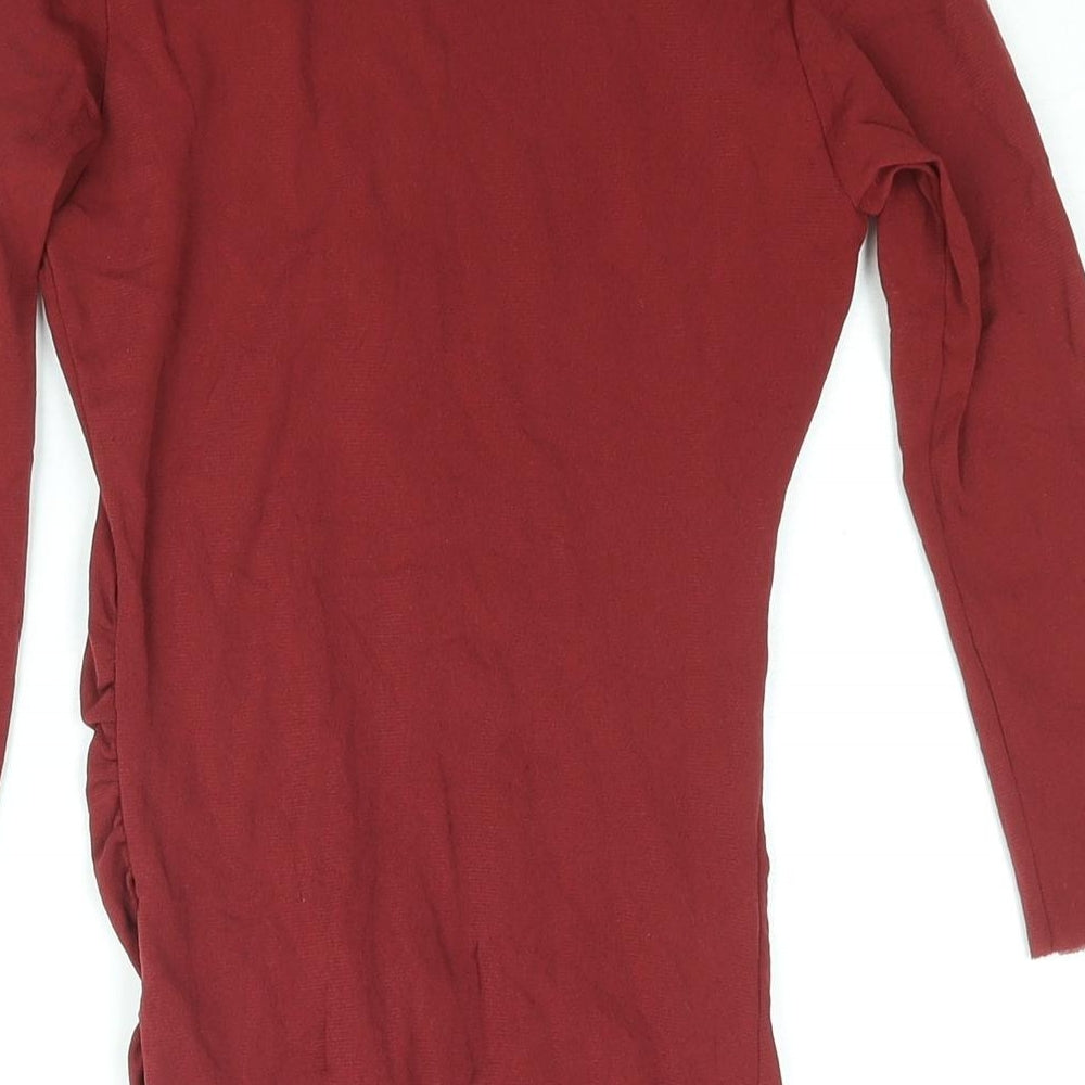 Formes Paris Womens Red Polyester Basic Blouse Size 8 Boat Neck - Rouched