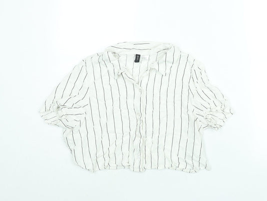 Divided by H&M Womens White Striped Viscose Cropped Button-Up Size M Collared