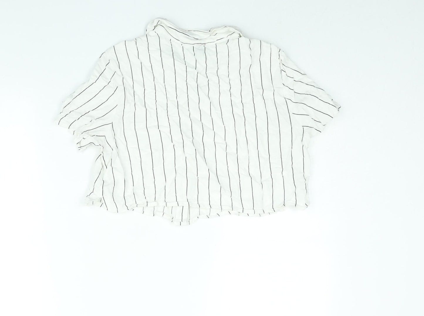 Divided by H&M Womens White Striped Viscose Cropped Button-Up Size M Collared