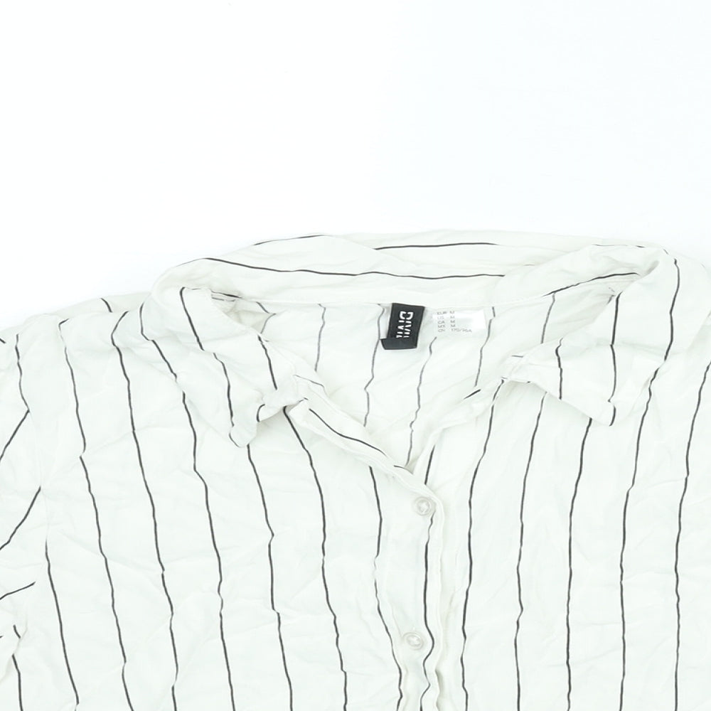 Divided by H&M Womens White Striped Viscose Cropped Button-Up Size M Collared