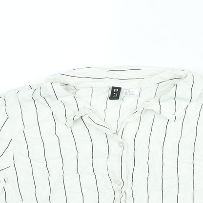 Divided by H&M Womens White Striped Viscose Cropped Button-Up Size M Collared
