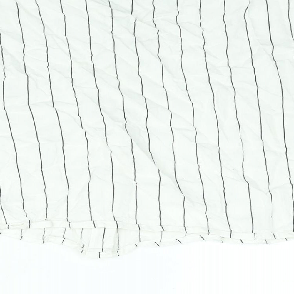 Divided by H&M Womens White Striped Viscose Cropped Button-Up Size M Collared