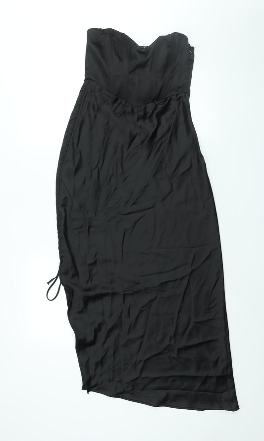 Zara Womens Black Polyester Shift Size M Sweetheart Zip - Drawstring Detail Corset Bodice