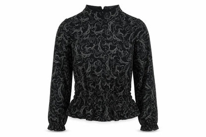Marks & Spencer Womens Black Geometric Viscose Basic Blouse Size 12 Mock Neck - Peplum