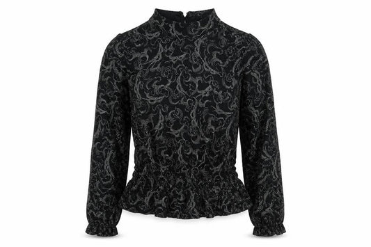 Marks & Spencer Womens Black Geometric Viscose Basic Blouse Size 12 Mock Neck - Peplum