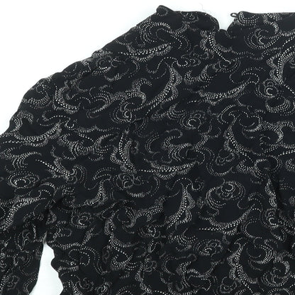 Marks and Spencer Womens Black Geometric Viscose Basic Blouse Size 12 Mock Neck - Peplum