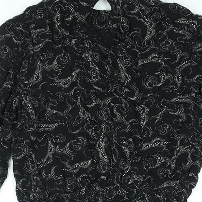 Marks and Spencer Womens Black Geometric Viscose Basic Blouse Size 12 Mock Neck - Peplum