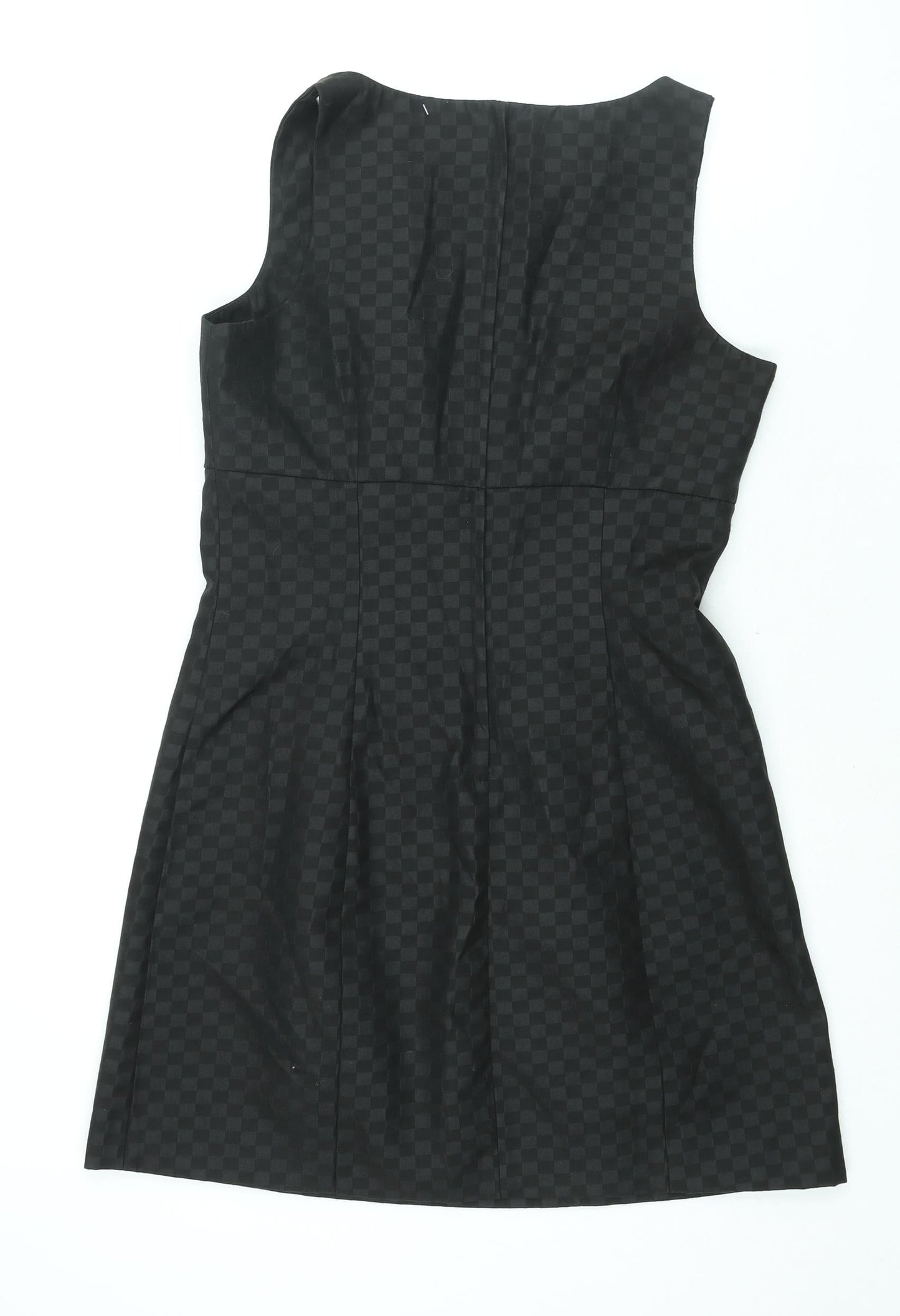 NEXT Womens Black Gingham Polyester A-Line Size 12 V-Neck Zip - Bow