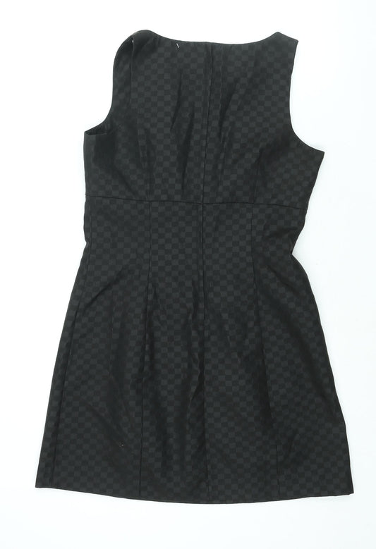 NEXT Womens Black Gingham Polyester A-Line Size 12 V-Neck Zip - Bow