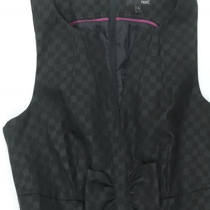 NEXT Womens Black Gingham Polyester A-Line Size 12 V-Neck Zip - Bow