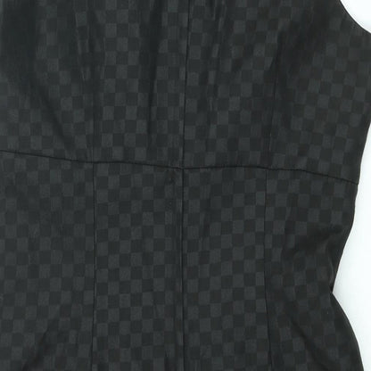 NEXT Womens Black Gingham Polyester A-Line Size 12 V-Neck Zip - Bow
