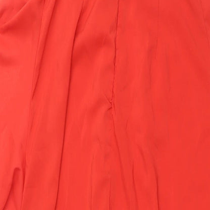 PRETTYLITTLETHING Womens Red Polyester Maxi Size 6 Scoop Neck Zip - Front Slits Waterfall Cold Shoulder