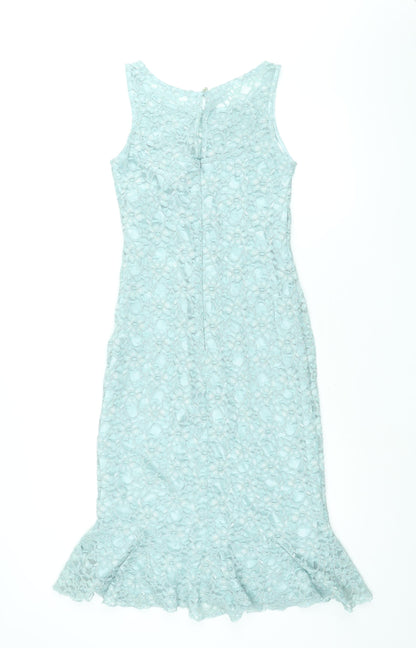 Mosaic Womens Blue Nylon Shift Size 10 Round Neck Zip - Frill