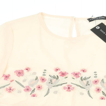 Cameo Rose Womens Pink Polyester Basic Blouse Size 10 Round Neck - Semi Sheer Floral Embroidery