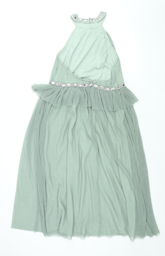 ASOS Womens Green Polyester Shift Size 14 Halter Button - Rhinestone Detail