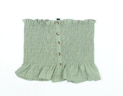 New Look Womens Green Polyester Basic Blouse Size L Square Neck - Rouched Button Detail