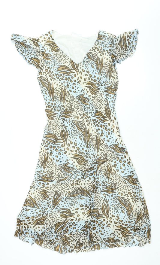 Milano Womens Multicoloured Animal Print Viscose Shift Size 16 V-Neck Pullover