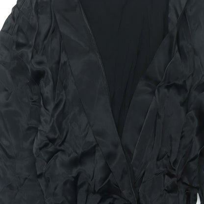 Zara Womens Black Viscose Mini Size S V-Neck Zip - Rhinestone Buckle Detail