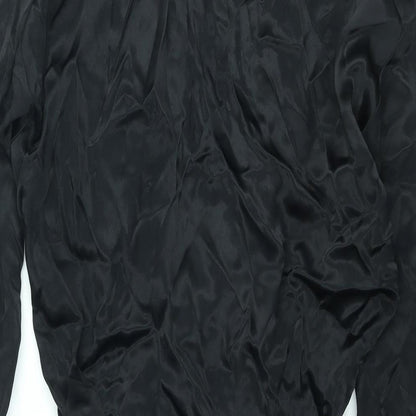 Zara Womens Black Viscose Mini Size S V-Neck Zip - Rhinestone Buckle Detail