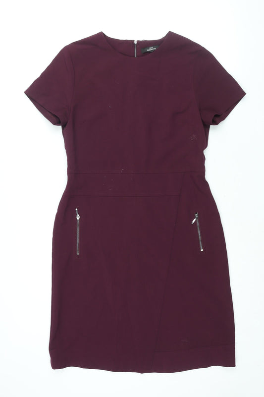 NEXT Womens Purple Polyester Shift Size 12 Round Neck Zip - Zip