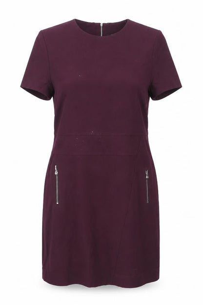 Next Womens Purple Polyester Shift Size 12 Round Neck Zip - Zip