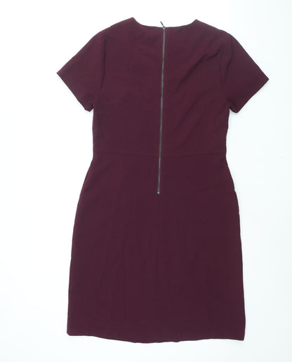 NEXT Womens Purple Polyester Shift Size 12 Round Neck Zip - Zip