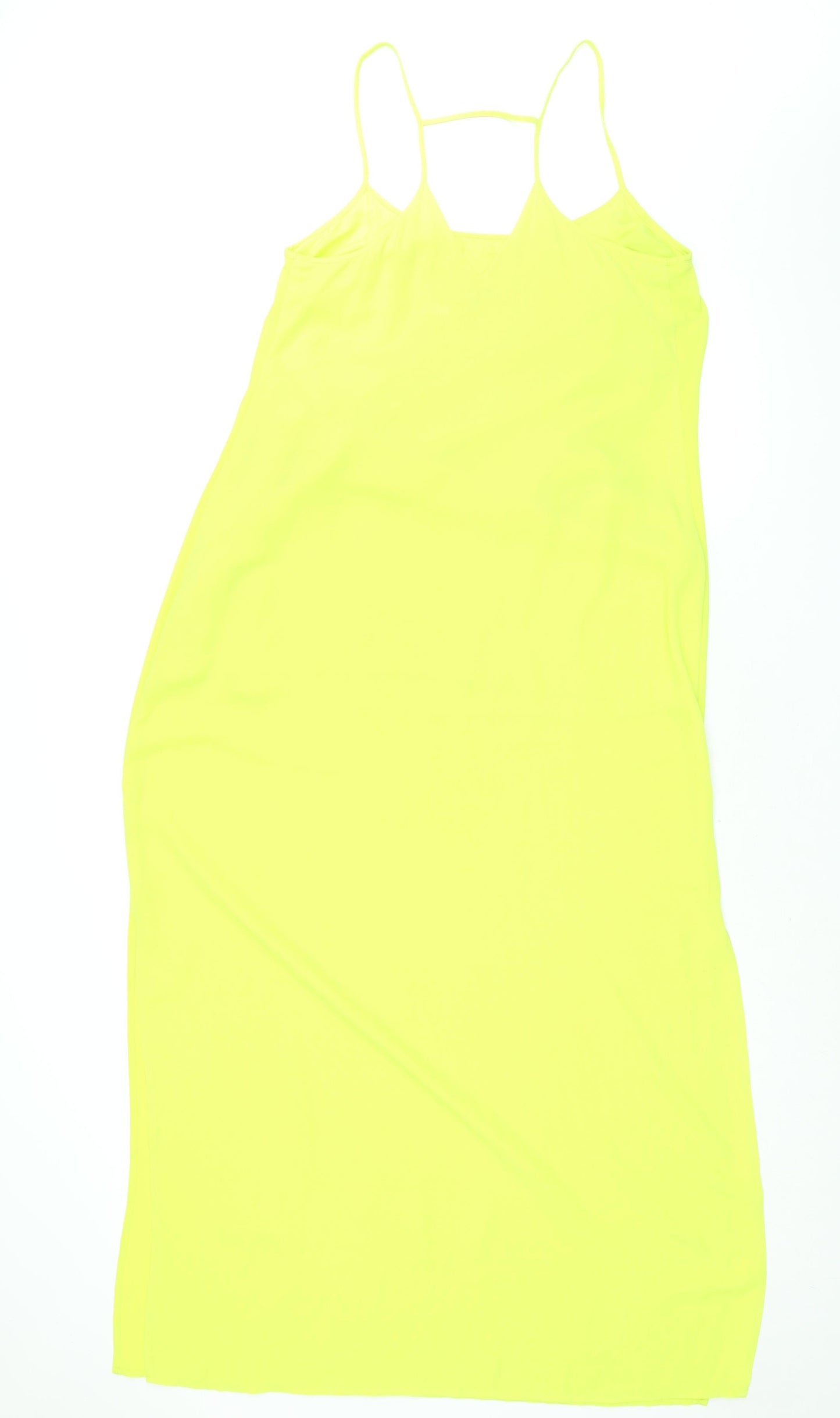 Warehouse Womens Yellow Polyester Maxi Size 14 Scoop Neck Pullover - Side Slits