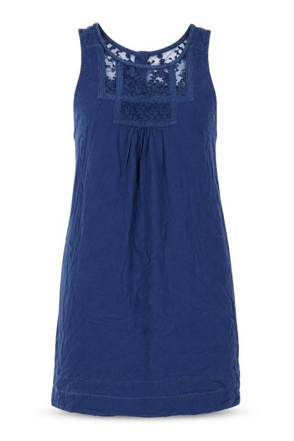 Next Womens Blue Linen Sheath Size 10 Round Neck Button - Lace Detail