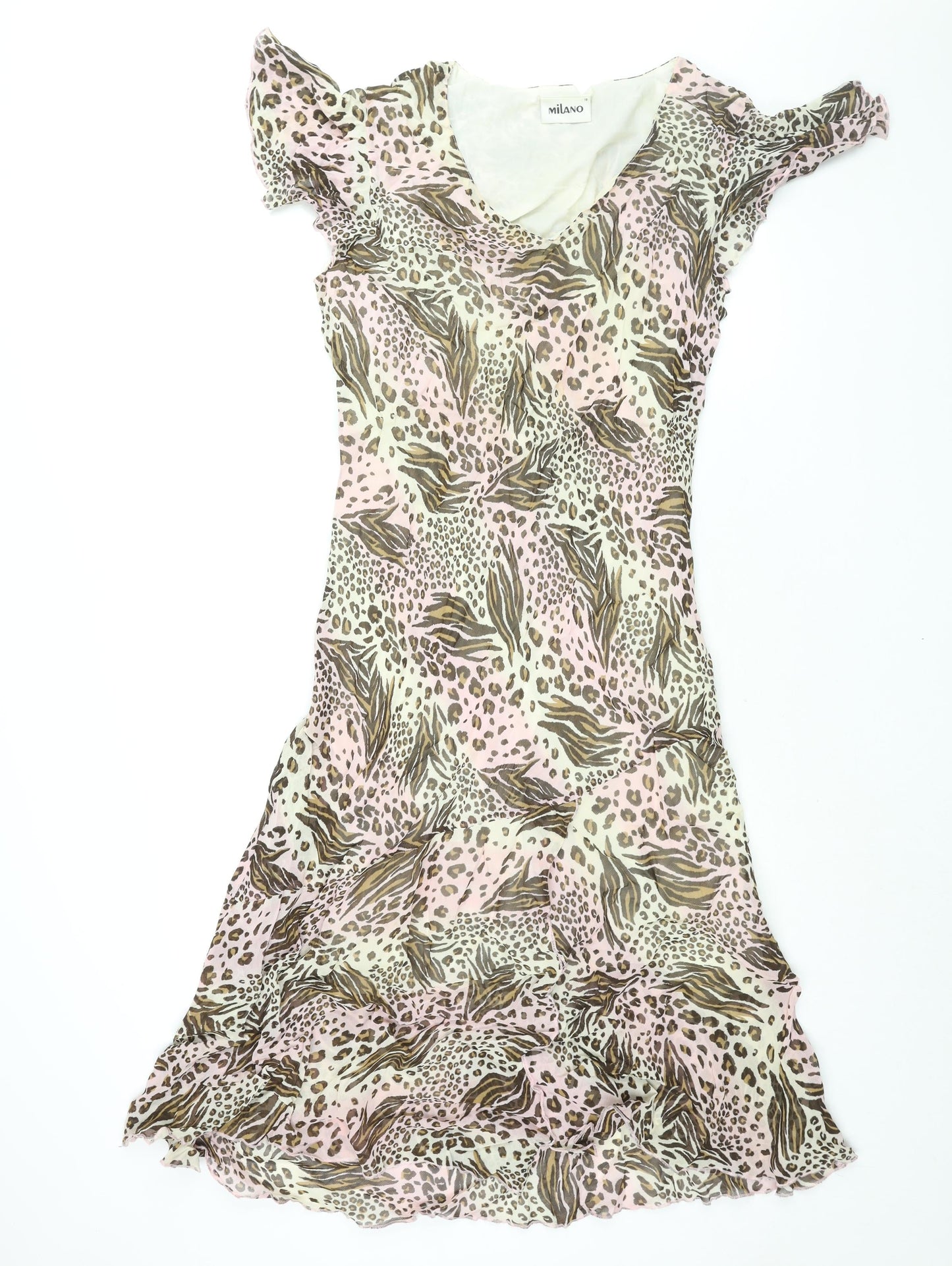 Milano Womens Multicoloured Animal Print Viscose Shift Size 18 V-Neck Pullover