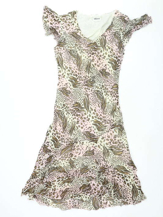 Milano Womens Multicoloured Animal Print Viscose Shift Size 18 V-Neck Pullover