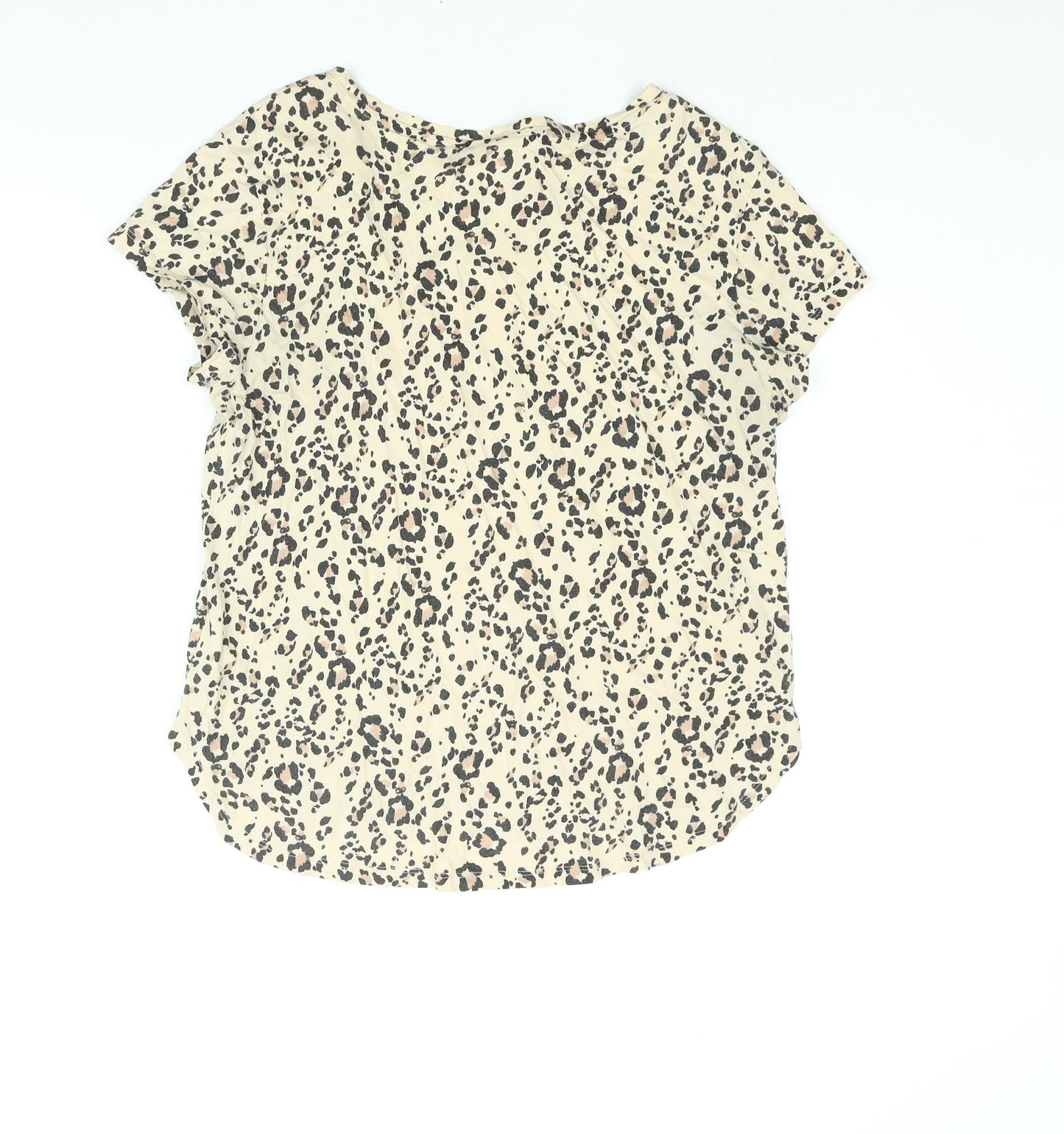 H&M Womens Beige Animal Print Cotton Basic T-Shirt Size S Round Neck - Leopard Print