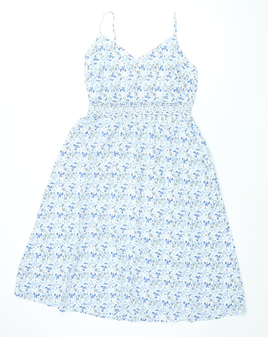 Marks and Spencer Womens Blue Cotton A-Line Size 14 V-Neck Zip