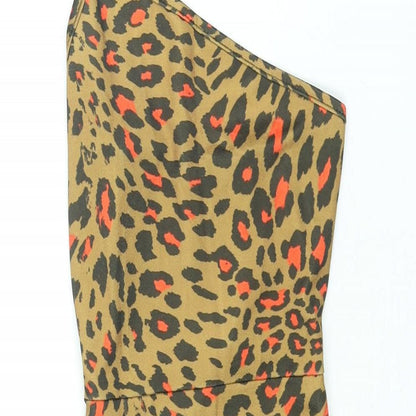 PRETTYLITTLETHING Womens Brown Animal Print Polyester Mini Size 6 One Shoulder Pullover - Belted Leopard Print