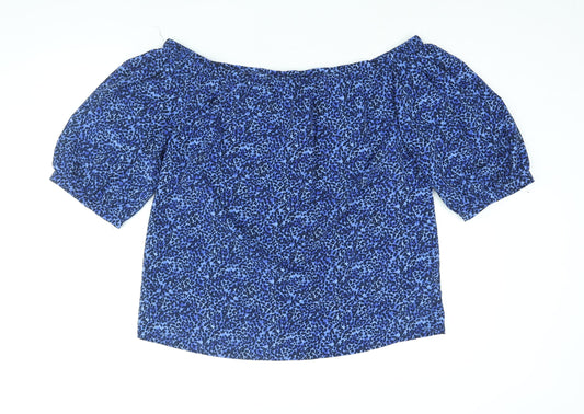 Capsule Womens Black Geometric Polyester Basic Blouse Size 14 Boat Neck