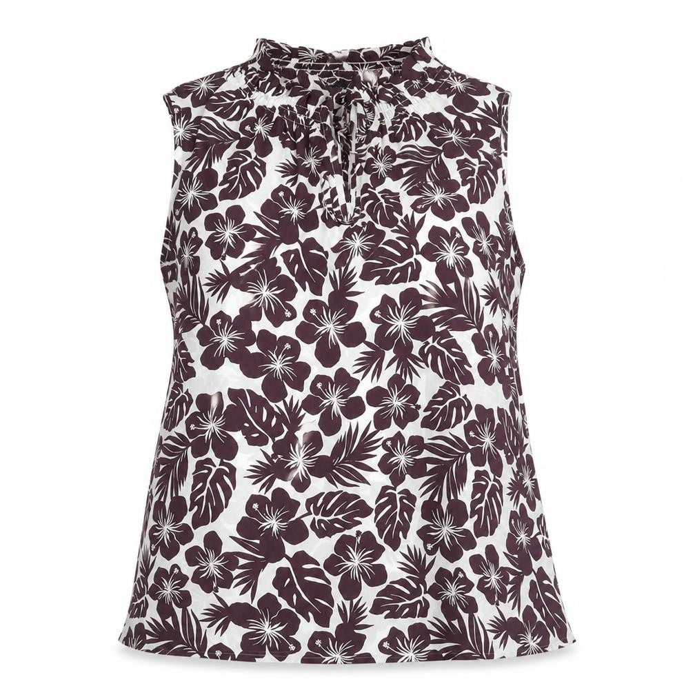 Marks & Spencer Womens Purple Floral Polyester Basic Blouse Size 10 Mock Neck