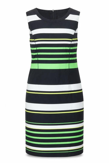 Gerry Weber Womens Blue Striped Cotton Shift Size 12 Round Neck Zip