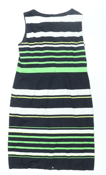 Gerry Weber Womens Blue Striped Cotton Shift Size 12 Round Neck Zip