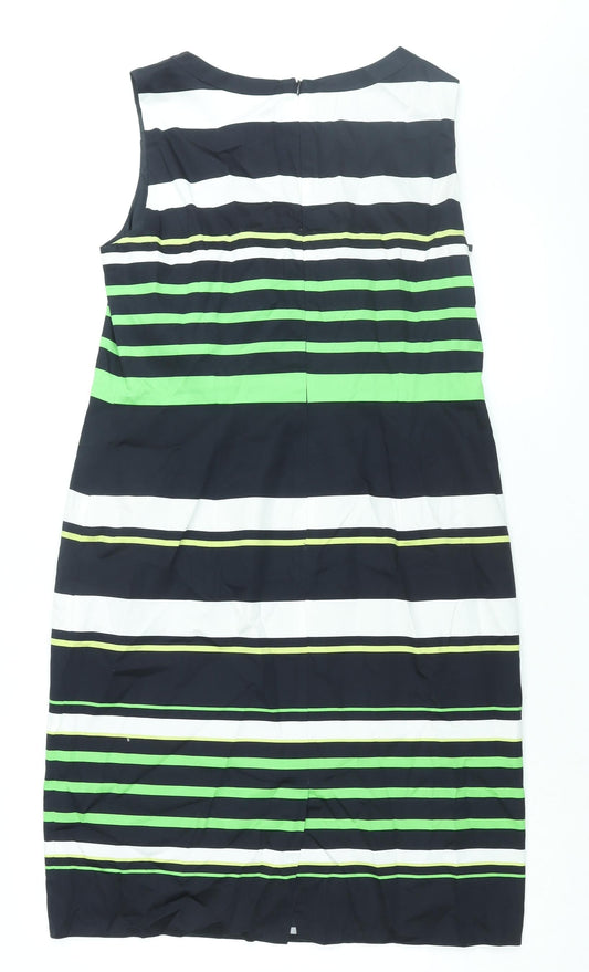 Gerry Weber Womens Blue Striped Cotton Shift Size 12 Round Neck Zip