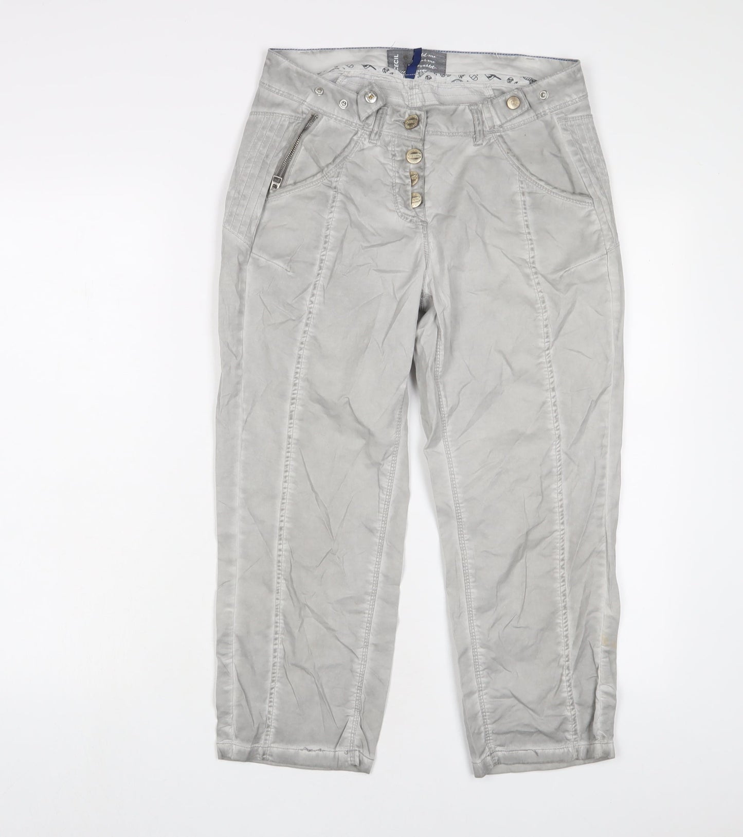 Womens UK Size 25 in Cecil Regular Fit Capri Grey Trousers