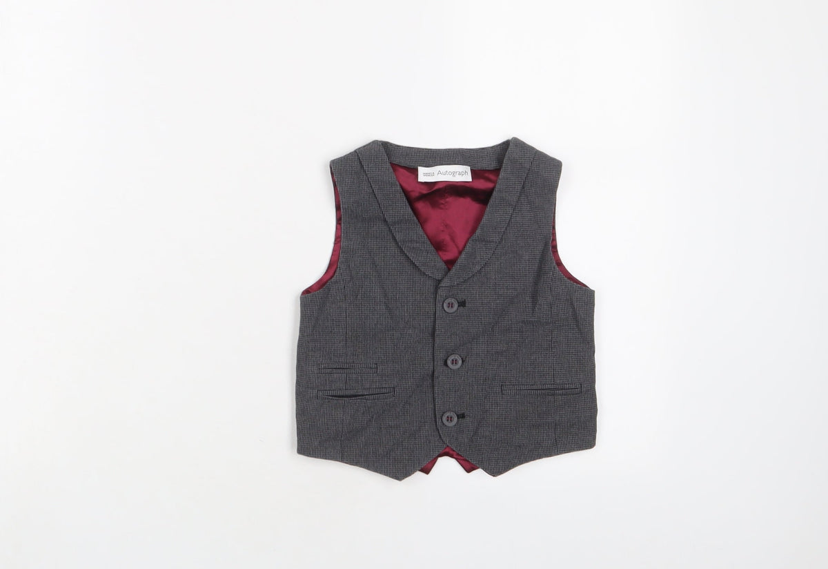 Additional front view of Autograph boys’ grey houndstooth jacket waistcoat, size 2-3, years button