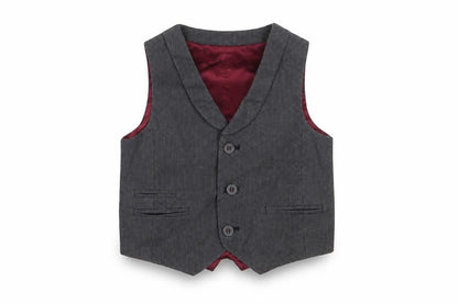 Front view of Autograph boys’ grey houndstooth jacket waistcoat, size 2-3, years button